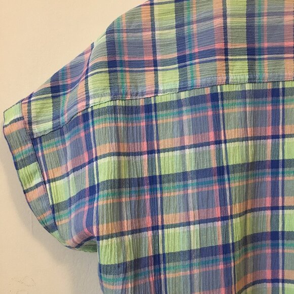 Vintage St Michael Plaid Pastelcore Seersucker Short Sleeve Button Down - Picture 8 of 16